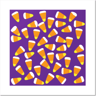 Candy corn on purple for Halloween Posters and Art